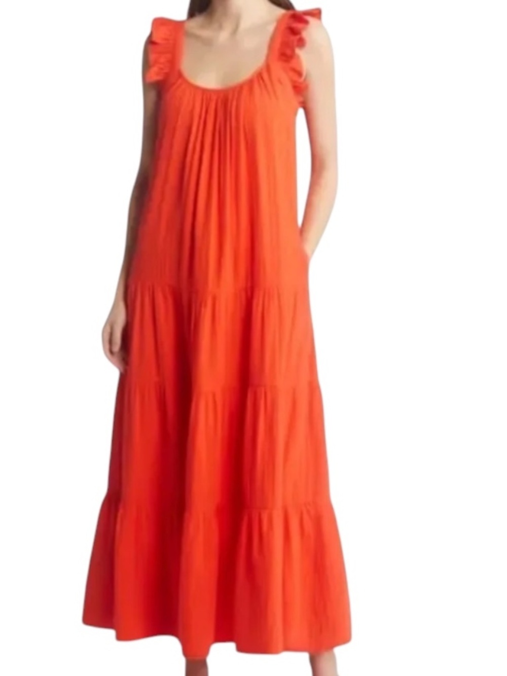 Caslon Tangerine Linen Blend Tiered Maxi Dress XL Ruffle Sundress Boho Dress